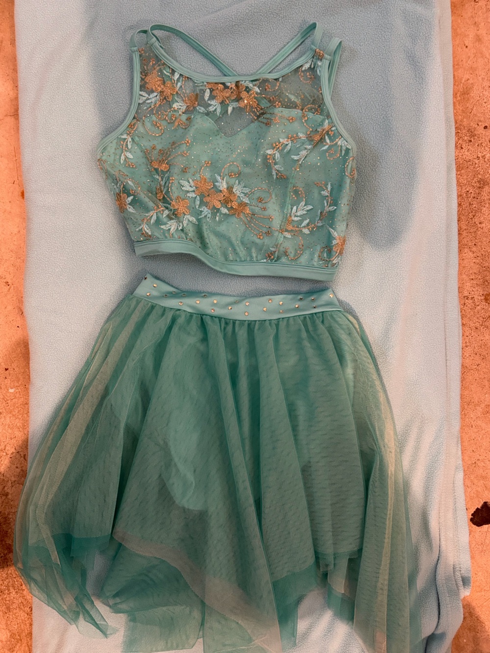 Girls Mint Green Embroidered Two-Piece Dress Set
